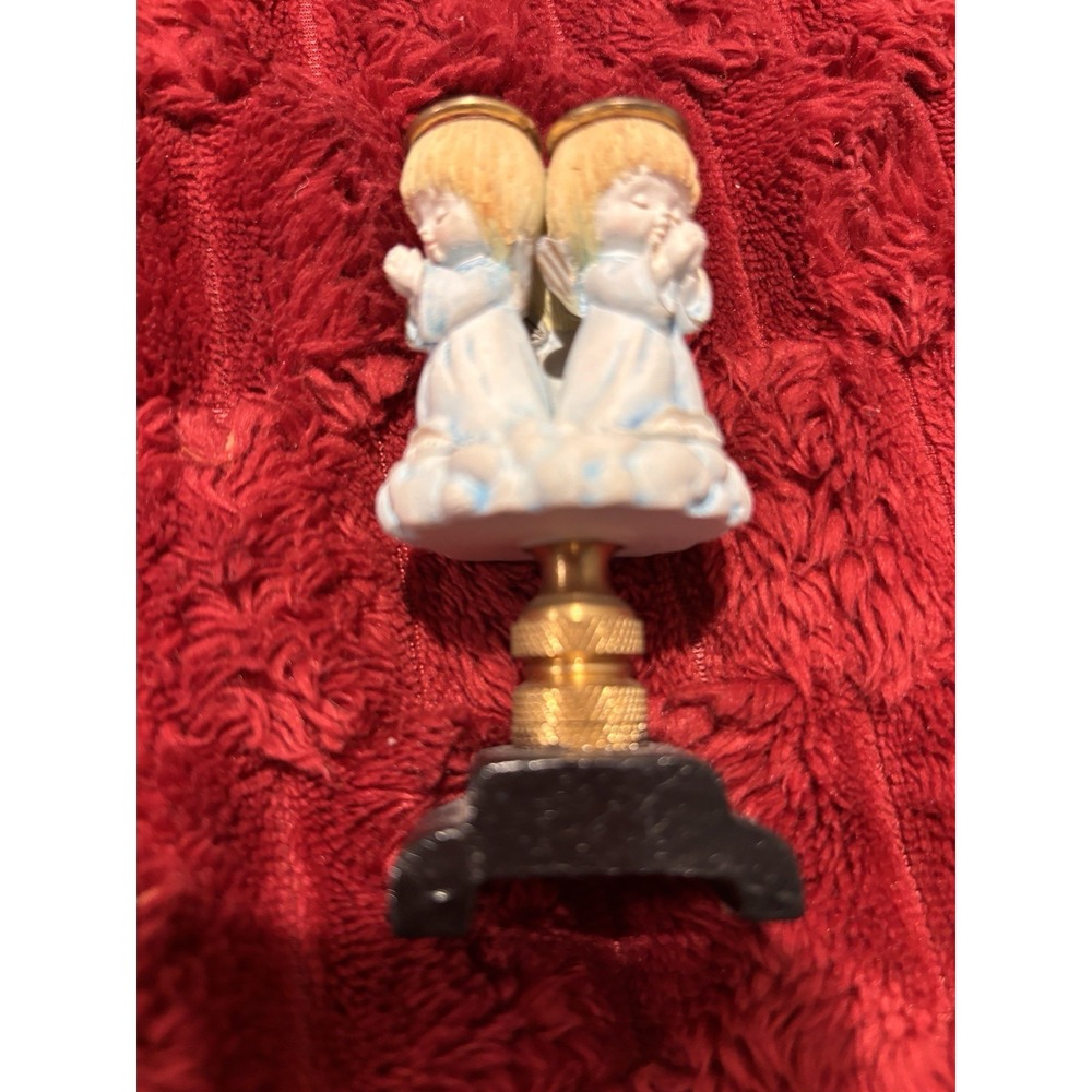 Vintage Lamp Finial 3 Praying Angels In Blue Robes Halos 1970-80 Threads Great